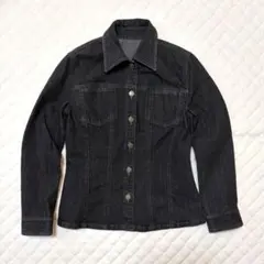【美品】デニムジャケット アウター ブラックデニム カジュアル Ｍ 古着