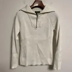 POLO RALPH LAUREN ホワイト ジップアップセーター M
