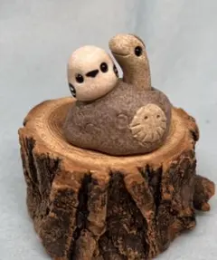 シマエナガとチンアナゴの置物 ハンドメイド オーブン陶土