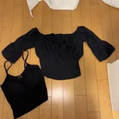 オフショルダー フリル付きブラウスキャミパット付きセット freesize