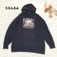 s.2410【コルザ】長袖 パーカー トレーナー プリント ブラック カジュアル