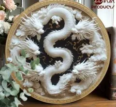 現品限り【秀麗品】縁起物✨かっこいい白いドラゴンの円形壁飾り