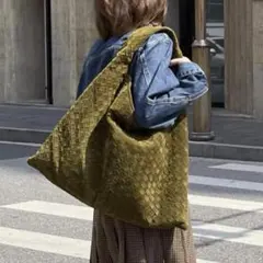 スエード 編み込み ショルダーバッグ