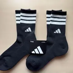 adidas アディダス クルーソックス 2足　ストライプ靴下 ブラックのサムネイル