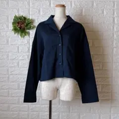 a1506 レトロガール オープンカラー クロップドシャツ ネイビー フリー