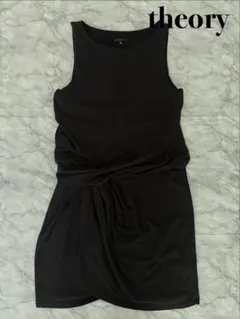 Theory 黒ノースリーブドレープコットンワンピースサイズ2 セオリー