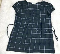 森ガール フェアリーグランジ M 半袖チュニック ダークグリーンチェック