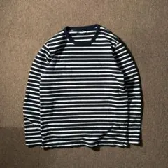 UNIQLO メンズ ボーダー カットソー 肉厚 ネイビー 白 クルーネック L