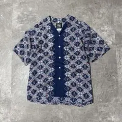 USA製 KONABAY HAWAII レーヨン 幾何学 アロハシャツ ブルーのサムネイル