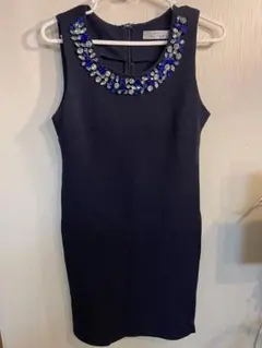 lounge ネイビー タイトフィットドレス ビジュー付き