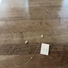 【2点セット販売】 ・パールビーズ2重ロングネックレス ・パール　ピアス
