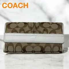 【COACH 】三つ折り財布 ブラウン キャンバス