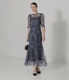 LEJA パイピングリボンパフスリーブボレロ付き花柄マーメイドキャミソールドレス