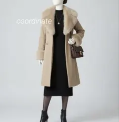 ★冬物セール★rienda ロングコート ファー S ベージュ ベルト きれいめ