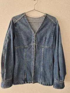 極美品】アナイ デニム ノーカラージャケット シルク混 ジップアップ