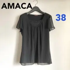 【美品】AMACA アマカ 半袖 シフォン カットソー 黒 M 洗えるのサムネイル