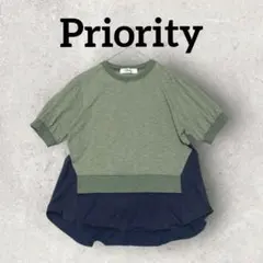 Priority 半袖Tシャツ ドッキングカットソー 配色 (38) カーキ系のサムネイル