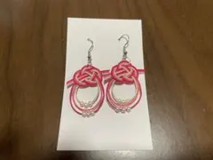 水引ピアスピンク系ハンドメイドアクセサリーポケットティッシュ付