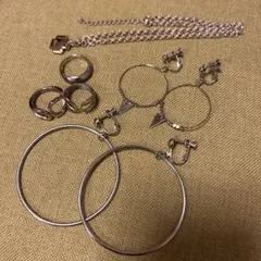 シルバーフープイヤリング&リング&ネックレス6点セット
