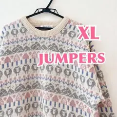 【JAMPERS】NZ産羊柄ウール厚手ニットXLゆるだぼ古着一点物希少