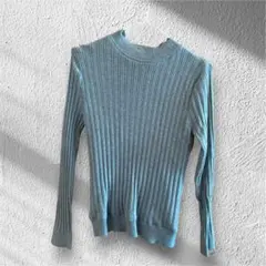 青いリブ編み長袖ニットセーター 新品未使用 24時間以内配送匿名配送