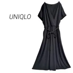 【ユニクロ】クレープジャージーカシュクールワンピース ロングワンピース 黒 М
