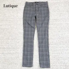 ルティーク テーパードパンツ グレンチェック柄 スキニーフィット ハイウエスト