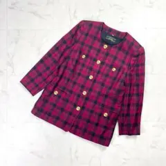 大きいサイズ レリアン テーラードジャケット チェック柄 赤 13+*KD413