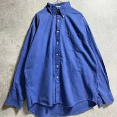 90s トミーヒルフィガー フラッグタグ　長袖BDシャツ　無地　刺繡ロゴ 古着
