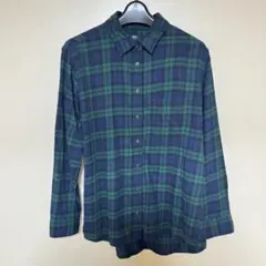 ユニクロ　ネルシャツ　【L】　ブラックチェック　羽織り　緑　紺　コットン100%