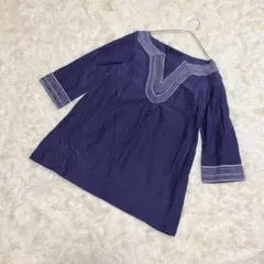 UNTITLED チュニック ネイビー 刺繍 五分袖 カジュアル Mのサムネイル