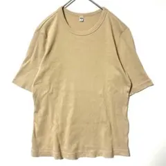 ユニクロ XL リブ 半袖Tシャツ ベージュ 綿 ストレッチ Y