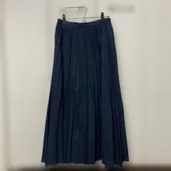 チェック柄 プリーツロングスカート ネイビー M