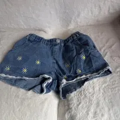 デニム 花柄刺繍 ハーフパンツ 120cm