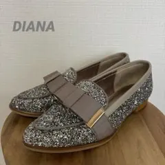 【DIANA】 ラメグリッター　ローヒールフラットシューズ　23.5