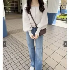 GRL ラグランスリーブパールボタンニットカーディガン　フリーサイズ