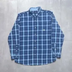 【CHAPS】長袖 ボタンダウンシャツ タータンチェック柄 ネイビー×サックス