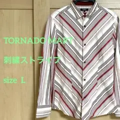 TORNADO MART トルネードマート 幾何学 刺繍 ストライプシャツ L