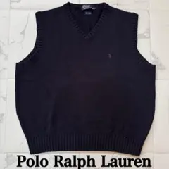 ポロ ラルフローレン ネイビー ワンポイント Vネック 綿ニット ベスト XL
