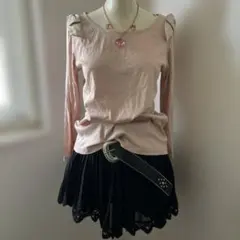 ショルダーリボンカットソーピンク フェミニンY2kフェアリーグランジ姫カジ00sのサムネイル