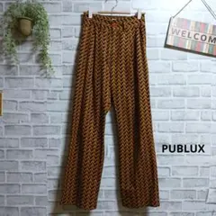 PUBLUX ワイドパンツ シェブロン柄 タックパンツ 上品 派手柄 大人可愛いのサムネイル