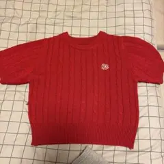 レッド ケーブルニット 半袖 セーター