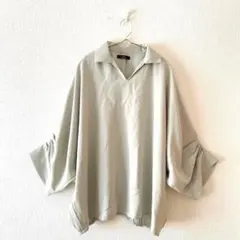 ☆【アイテムズアーバンリサーチ】ブラウス 袖タック 裾後ろゴム キーネック F