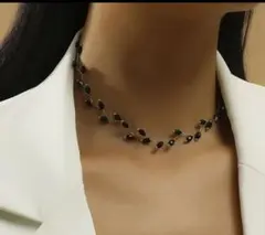 ネックレス ブラックビーズ チョーカー リーフモチーフ エレガント
