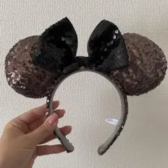 限定セール！現品限り！ミッキー耳カチューシャ 黒茶 スパンコール　爆盛れあざとい
