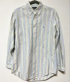 【古着】ラルフローレン　メンズ　ネルシャツ　ストライプ　M ブルー　イエロー