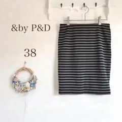 &by P&D ミニスカート ボーダー グレー ブラック 38 ウエストゴムのサムネイル