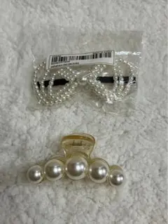 パールヘアクリップ リボンバレッタ ２点セット