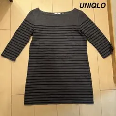 UNIQLO ボーダー長袖カットソー グレー×ブラック Sサイズ