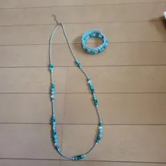 ターコイズブルー ビーズ ネックレス ブレスレット セット